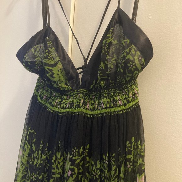 XS Bebe Green & Black Sheer, Lined Maxi Dress - Picture 7 of 15